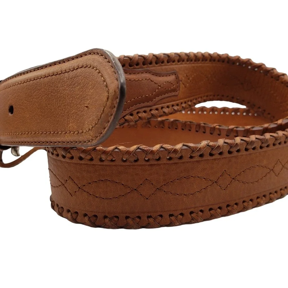 Ariat Brown Leather Belt 42 Western Silver Tone Buckle Whip Stitch Baxter Black